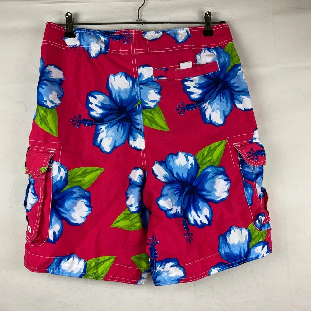 Abercrombie Y2K Board Shorts Mens M Pink Blue Floral Cargo Tropical Beach Surf